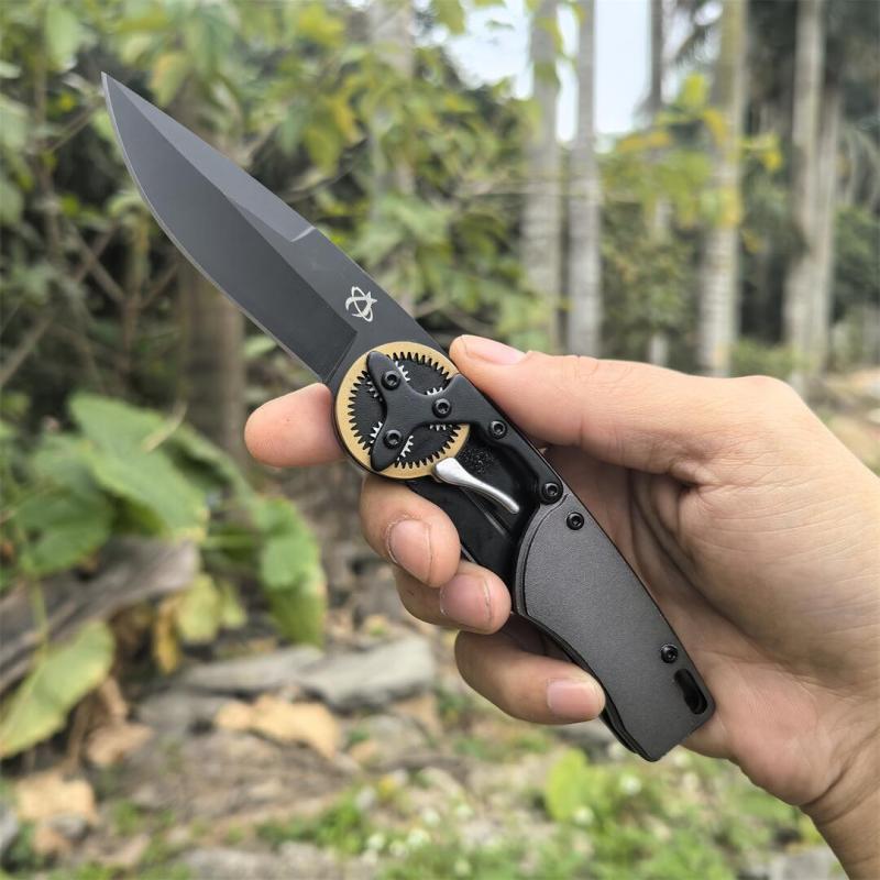 Mantis Hawk Designs Gearhead Folding Knife 2.76" Drop Point Plain Blade, Gray Aluminum Handles