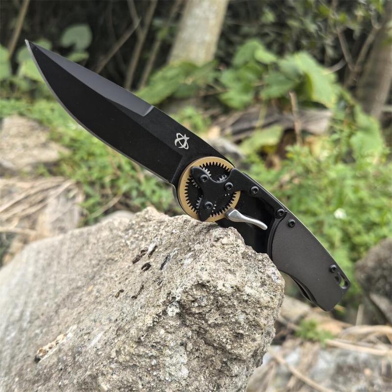 Mantis Hawk Designs Gearhead Folding Knife 2.76" Drop Point Plain Blade, Gray Aluminum Handles