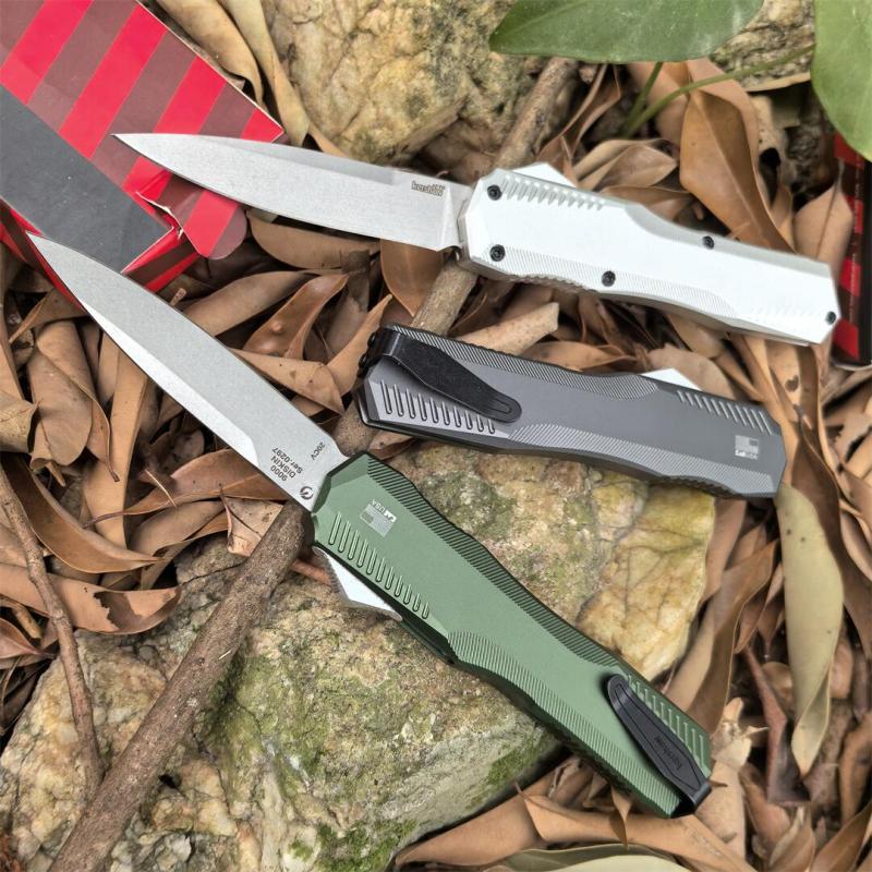Kershaw 9000 Matt Diskin Livewire OTF AUTO Knife 3.3" CPM-MagnaCut Stonewashed Spear Point Blade, Black Aluminum Handles