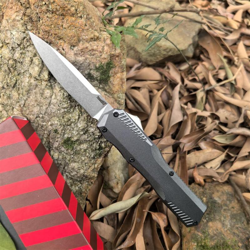 Kershaw 9000 Matt Diskin Livewire OTF AUTO Knife 3.3" CPM-MagnaCut Stonewashed Spear Point Blade, Black Aluminum Handles