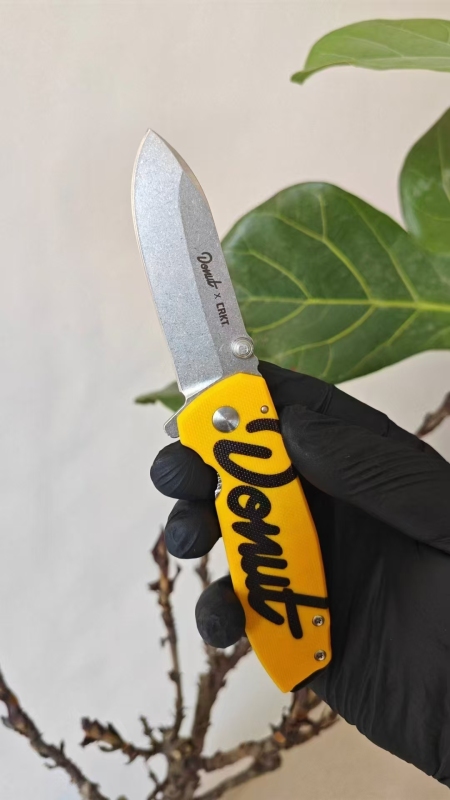 CRKT Denut x CRKT 2495Y Flipper Knife 2.83" D2 Satin Plain Blade, G10 Handles with Steel Bolsters