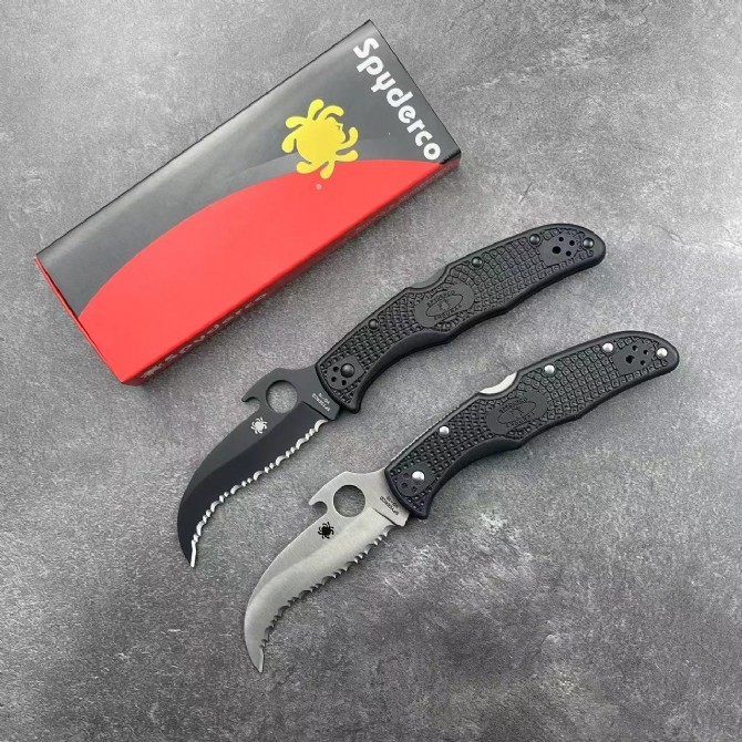 Spyderco C12 Emerson Opener Folding Knife 3.62" VG10 Serrated Blade with Wave, Black FRN Handles, Lockback - C12SBK