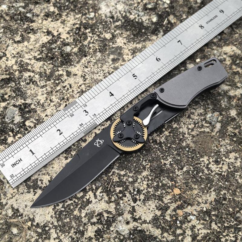 Mantis Hawk Designs Gearhead Folding Knife 2.76" Drop Point Plain Blade, Gray Aluminum Handles