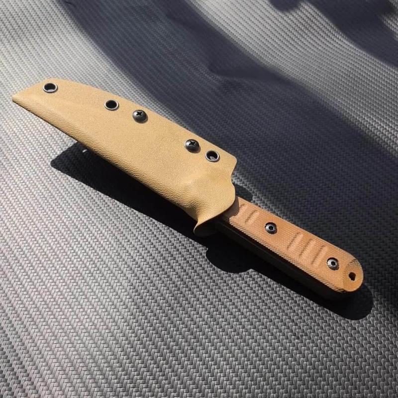 Bastinelli Silence Slim Fixed Blade Knife 4.75" N690Co Black Stonewashed Plain Blade, Green Canvas Micarta Handles, Kydex Sheath - BC-22