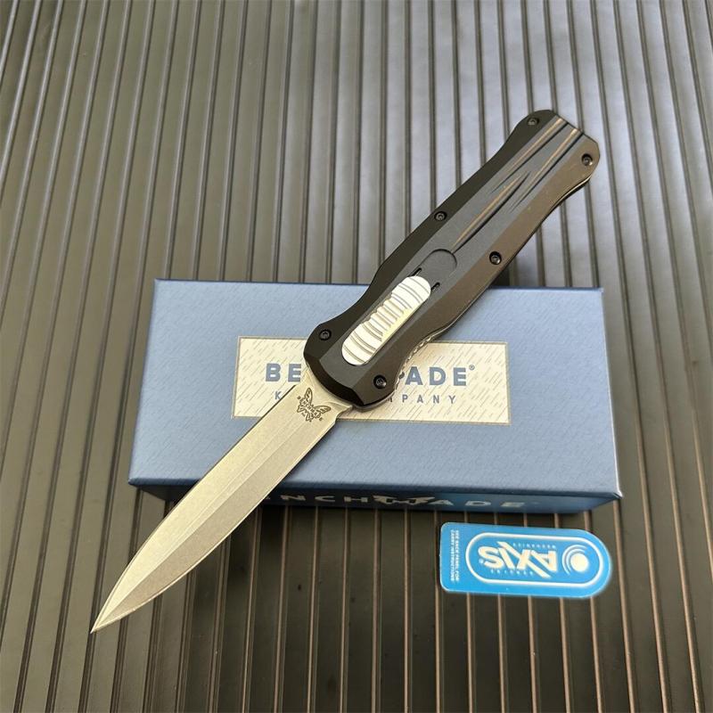 Benchmade 3320 Infidel Dagger AUTO OTF Knife 3.85" D2 Black Double Edge Blade, Aluminum Handles