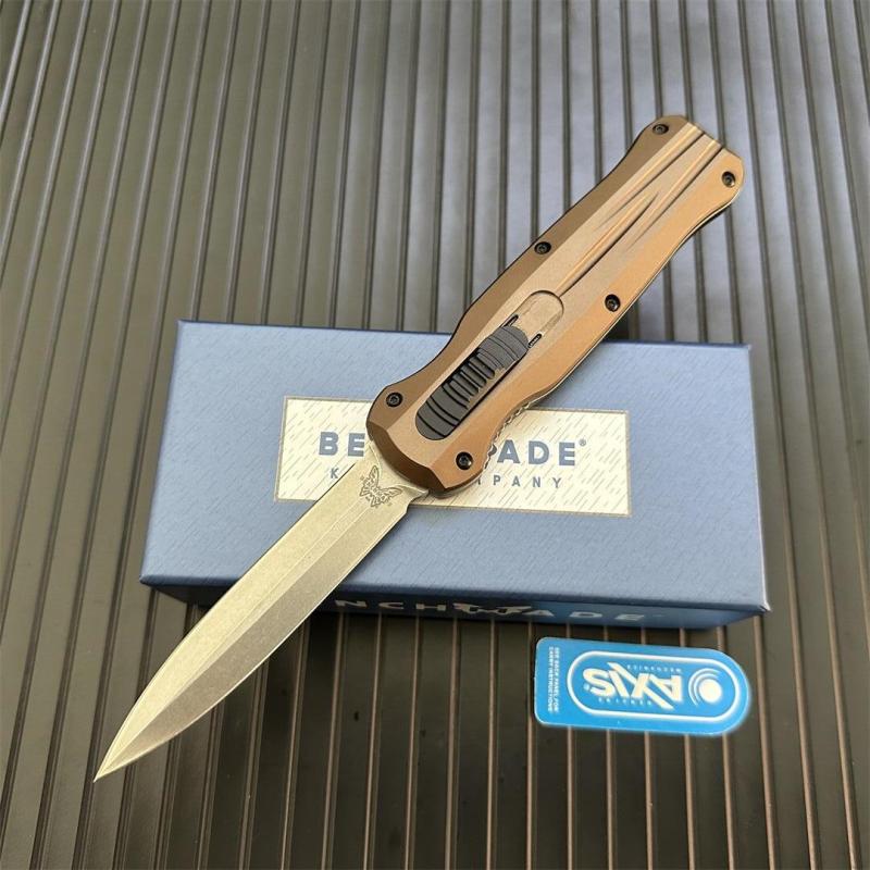 Benchmade 3320 Infidel Dagger AUTO OTF Knife 3.85" D2 Black Double Edge Blade, Aluminum Handles