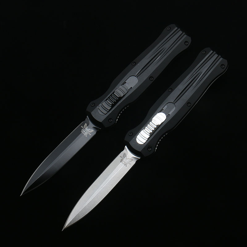 Benchmade 3320 Infidel Dagger AUTO OTF Knife 3.85" D2 Black Double Edge Blade, Aluminum Handles