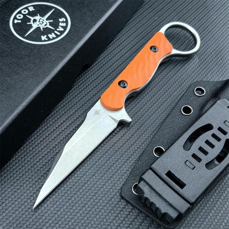 Toor Knives Limited Edition Shank W Fixed Blade Neck Knife 3.15" CPM-M4 Black Blade, Machined Carbon Fiber Handles