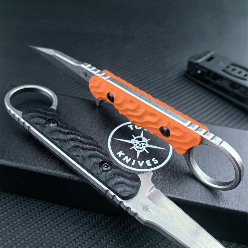 Toor Knives Limited Edition Shank W Fixed Blade Neck Knife 3.15" CPM-M4 Black Blade, Machined Carbon Fiber Handles