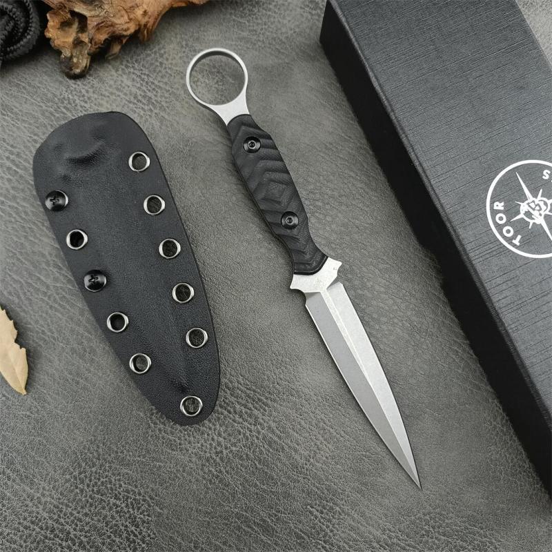 Toor Knives Specter R Fixed Blade Knife 3.94" CPM-M4 Double Edge Dagger Blade, Black G10 Handles