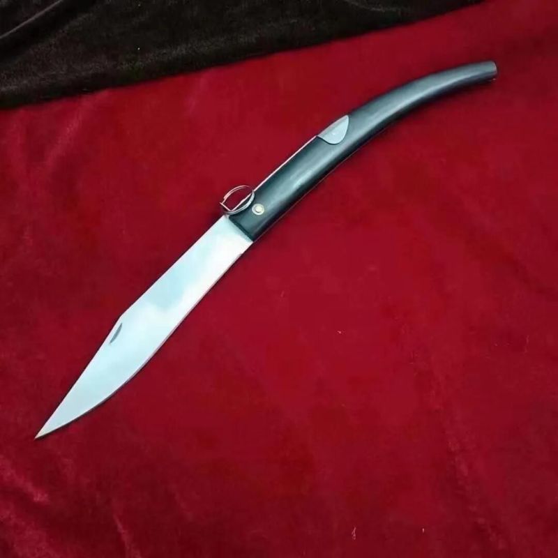 Ox horn 15'' OKAPI Folding Knife 7.09" 7Cr13mov Drop Point Plain Blade, Ox horn Handles