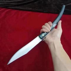 Ox horn 15'' OKAPI Folding Knife 7.09" 7Cr13mov Drop Point Plain Blade, Ox horn Handles