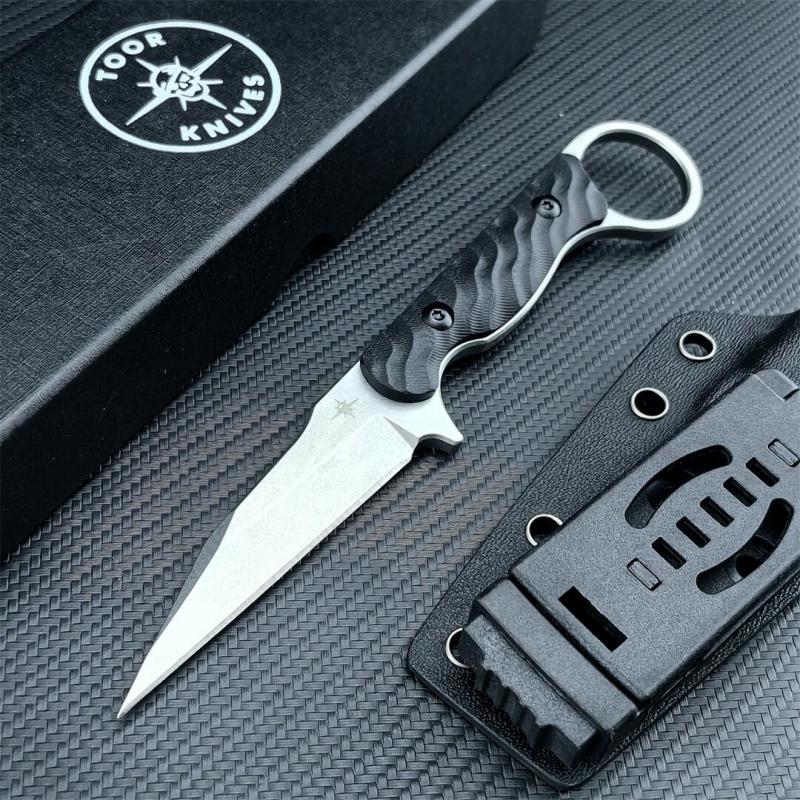 Toor Knives Limited Edition Shank W Fixed Blade Neck Knife 3.15" CPM-M4 Black Blade, Machined Carbon Fiber Handles