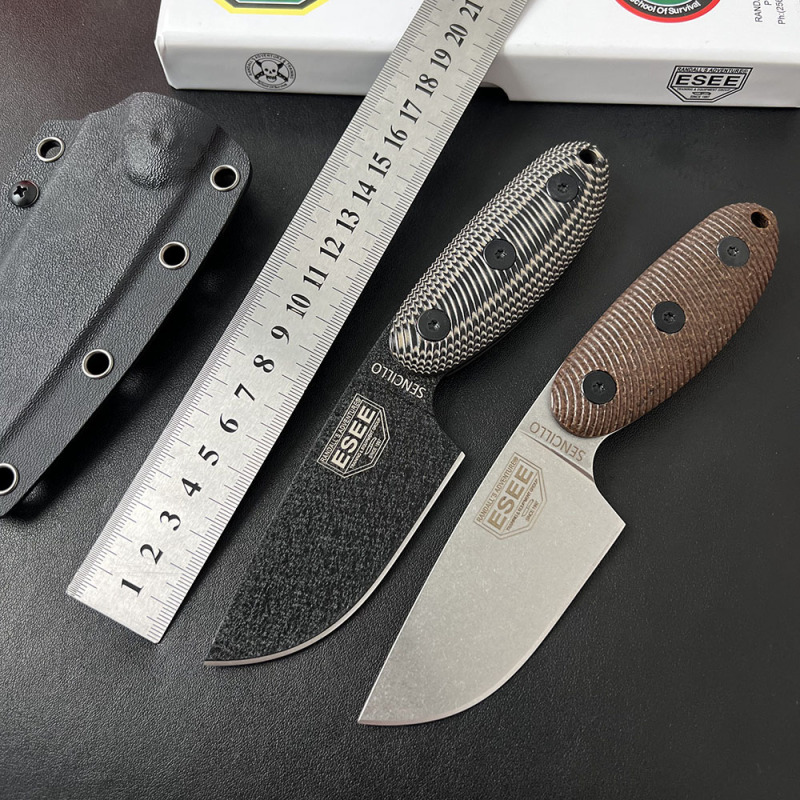 ESEE Knives Sencillo Fixed Blade Knife 3.54" 1095 Steel Drop Point Blade, 3D Machined Micarta Handles