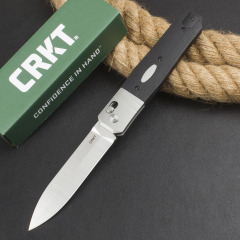 CRKT K560KXP Crossbar Lock Folding Knife 3.86" CPM-MagnaCut Stonewashed Spear Point Blade, Black G10 Handles with Steel Bolsters