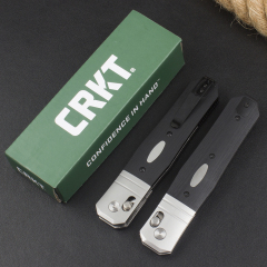 CRKT K560KXP Crossbar Lock Folding Knife 3.86" CPM-MagnaCut Stonewashed Spear Point Blade, Black G10 Handles with Steel Bolsters