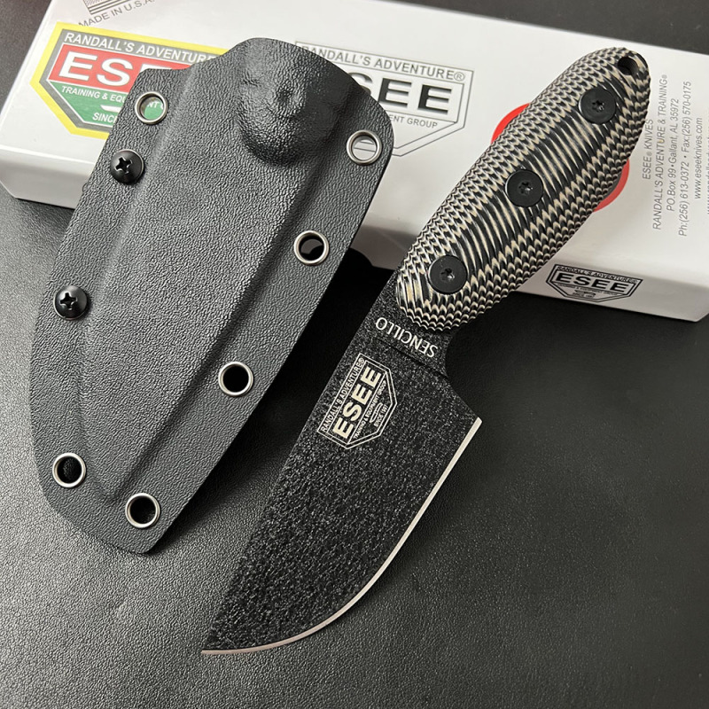 ESEE Knives Sencillo Fixed Blade Knife 3.54" 1095 Steel Drop Point Blade, 3D Machined Micarta Handles