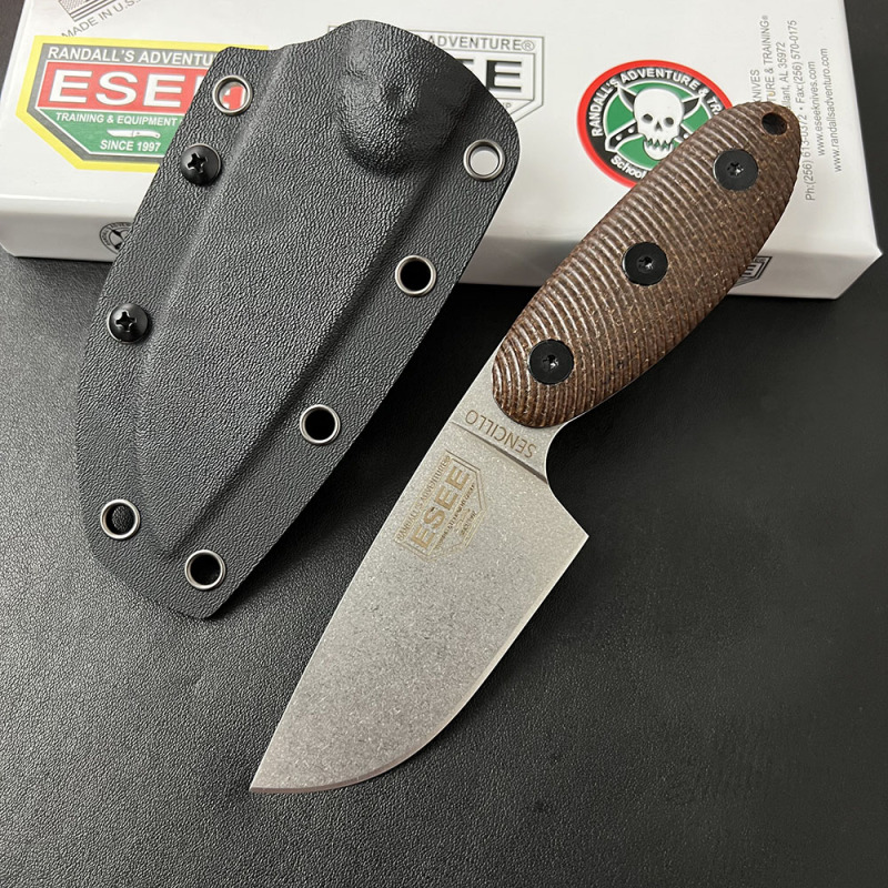 ESEE Knives Sencillo Fixed Blade Knife 3.54" 1095 Steel Drop Point Blade, 3D Machined Micarta Handles