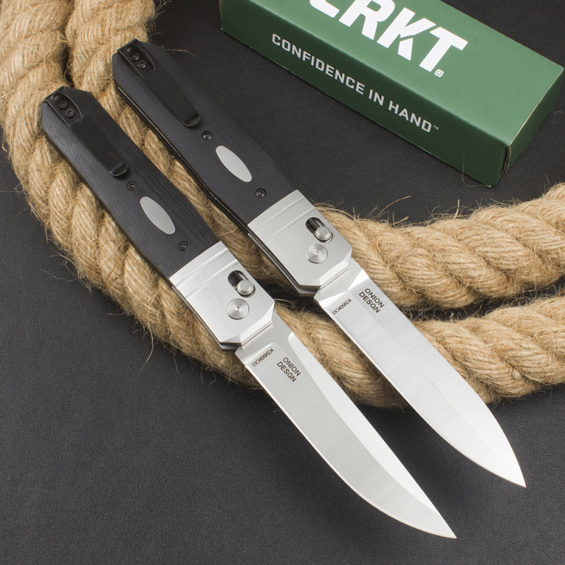 CRKT K560KXP Crossbar Lock Folding Knife 3.86" CPM-MagnaCut Stonewashed Spear Point Blade, Black G10 Handles with Steel Bolsters