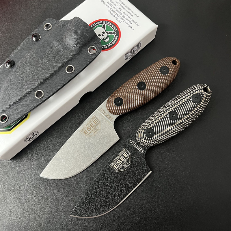 ESEE Knives Sencillo Fixed Blade Knife 3.54" 1095 Steel Drop Point Blade, 3D Machined Micarta Handles