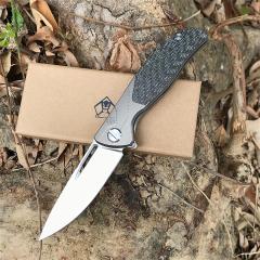 Shirogorov F95 KC Edition Flipper Knife 3.82" D2/Damascus Point Blade, Carbon Fiber Handles