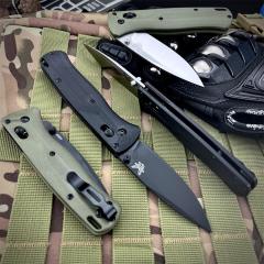 Benchmade 535BK-07 Bugout AXIS Folding Knife 3.15" M390 Black DLC Plain Blade, Burnt Brass Aluminum Handles