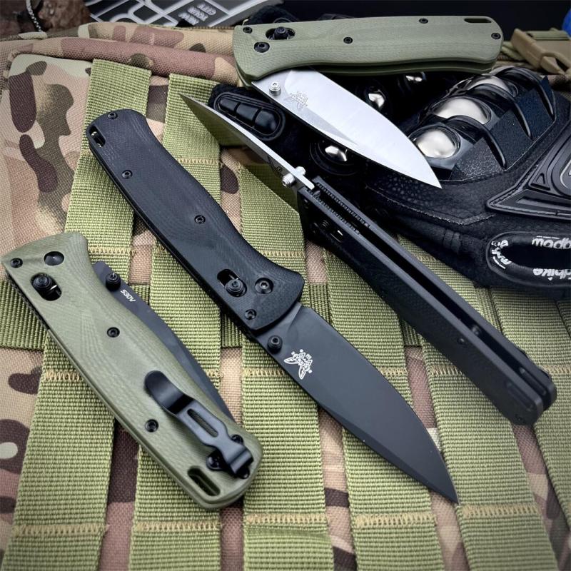 Benchmade 535BK-07 Bugout AXIS Folding Knife 3.15" M390 Black DLC Plain Blade, Burnt Brass Aluminum Handles