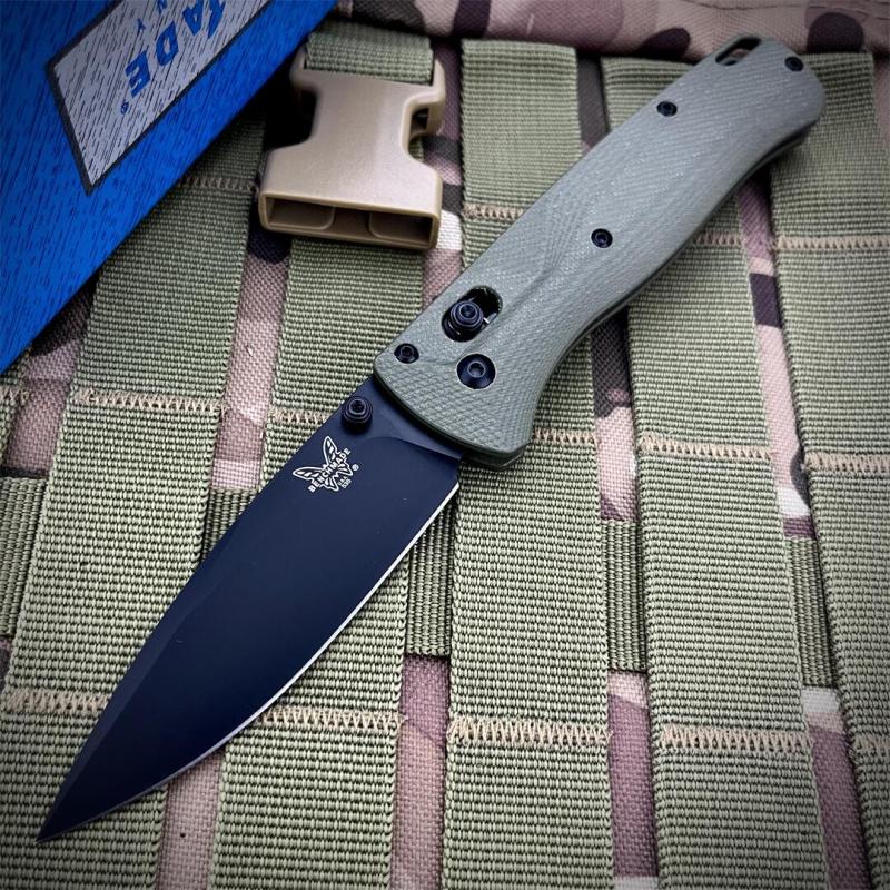 Benchmade 535BK-07 Bugout AXIS Folding Knife 3.15" M390 Black DLC Plain Blade, Burnt Brass Aluminum Handles