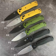 Benchmade 535BK-07 Bugout AXIS Folding Knife 3.15" M390 Black DLC Plain Blade, Burnt Brass Aluminum Handles