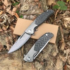 Shirogorov F95 KC Edition Flipper Knife 3.82" D2/Damascus Point Blade, Carbon Fiber Handles