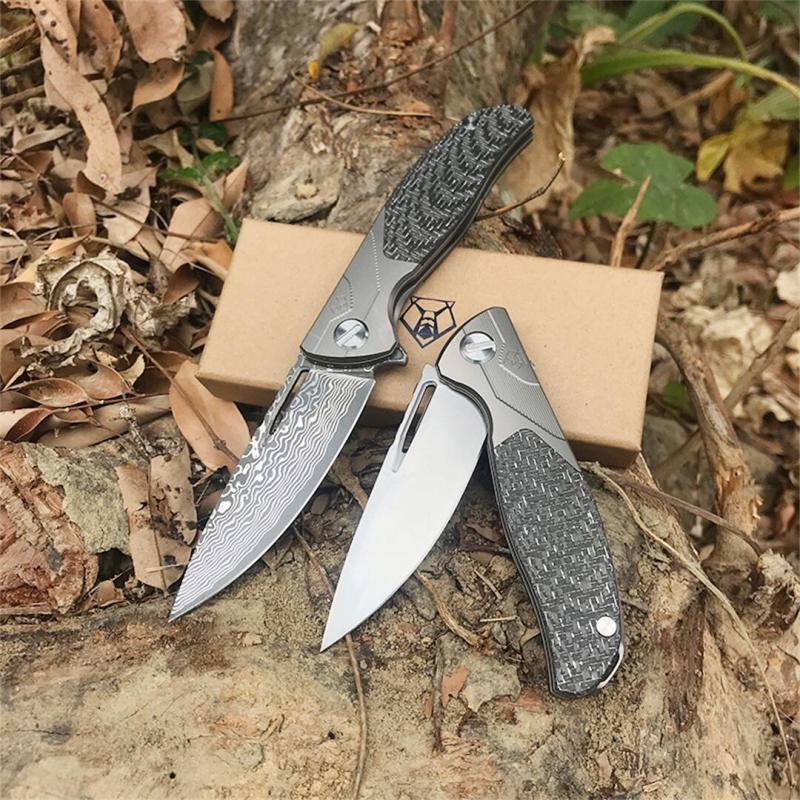 Shirogorov F95 KC Edition Flipper Knife 3.82" D2/Damascus Point Blade, Carbon Fiber Handles