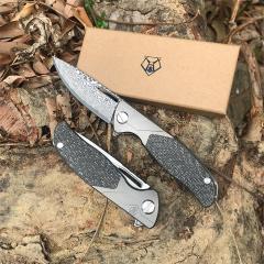Shirogorov F95 KC Edition Flipper Knife 3.82" D2/Damascus Point Blade, Carbon Fiber Handles