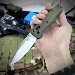Benchmade 535BK-07 Bugout AXIS Folding Knife 3.15" M390 Black DLC Plain Blade, Burnt Brass Aluminum Handles