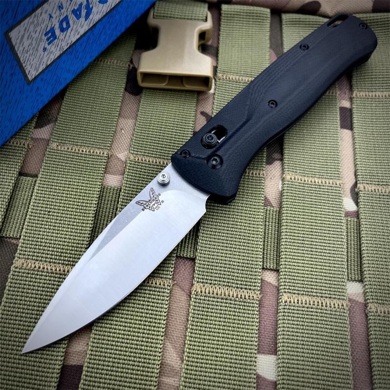 Benchmade 535BK-07 Bugout AXIS Folding Knife 3.15" M390 Black DLC Plain Blade, Burnt Brass Aluminum Handles