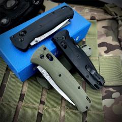 Benchmade 535BK-07 Bugout AXIS Folding Knife 3.15" M390 Black DLC Plain Blade, Burnt Brass Aluminum Handles