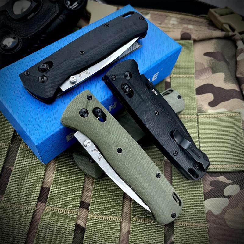 Benchmade 535BK-07 Bugout AXIS Folding Knife 3.15" M390 Black DLC Plain Blade, Burnt Brass Aluminum Handles