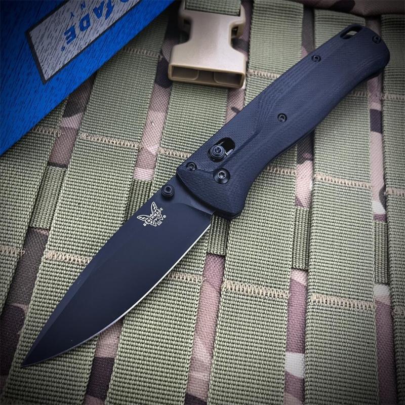 Benchmade 535BK-07 Bugout AXIS Folding Knife 3.15" M390 Black DLC Plain Blade, Burnt Brass Aluminum Handles