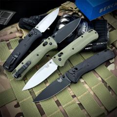 Benchmade 535BK-07 Bugout AXIS Folding Knife 3.15" M390 Black DLC Plain Blade, Burnt Brass Aluminum Handles