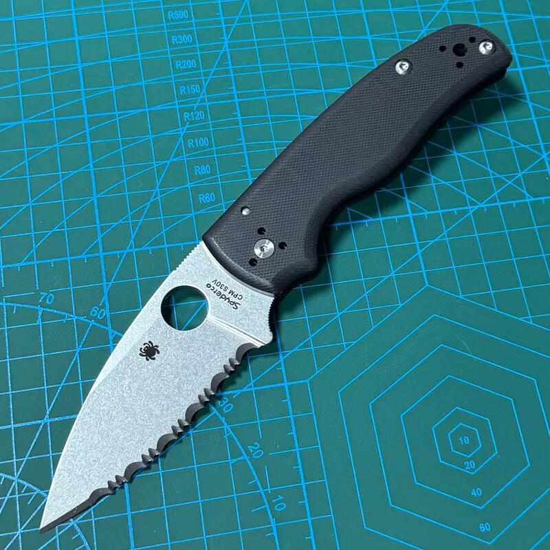 Spy Shaman Folding Knife 3.46" S30V Stonewashed Serrated Blade, Matte G10 Handles, Compression Lock - C229GP
