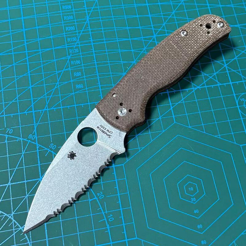 Spy Shaman Folding Knife 3.46" S30V Stonewashed Serrated Blade, Matte G10 Handles, Compression Lock - C229GP