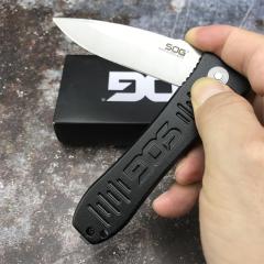 SOG Fielder Auto Folding Knife 3.15" D2 Satin Blade, Black Aluminum alloy Handles