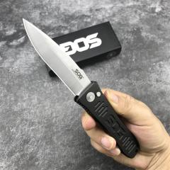 SOG Fielder Auto Folding Knife 3.15" D2 Satin Blade, Black Aluminum alloy Handles