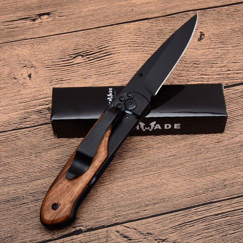 Benchmade DA44 Folding Knife 2.95" 3Cr13 Satin Plain Blade, Wood Handles