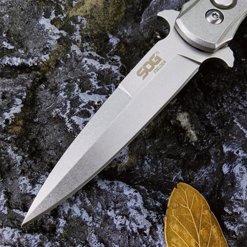 SOG Fielder Auto Folding Knife 3.54" 440C Satin Blade, 420 Steel Handles