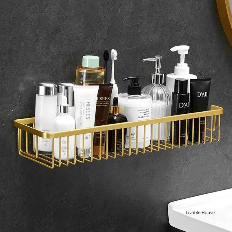 Bathroom Shelves Wall Mounted Bathroom Shelf Shampoo Cosmetic Storage Rack Brushed Gold Storage Organizer Rack Soap Cosmetic Shelf Household Item