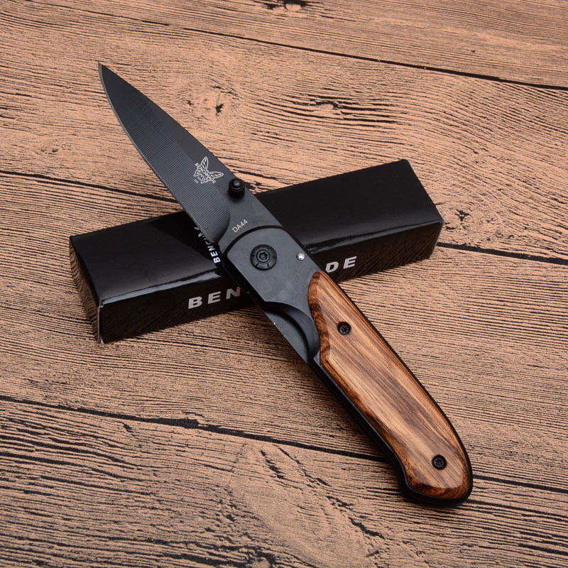 Benchmade DA44 Folding Knife 2.95" 3Cr13 Satin Plain Blade, Wood Handles