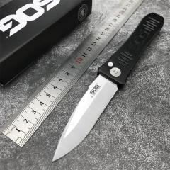 SOG Fielder Auto Folding Knife 3.15" D2 Satin Blade, Black Aluminum alloy Handles