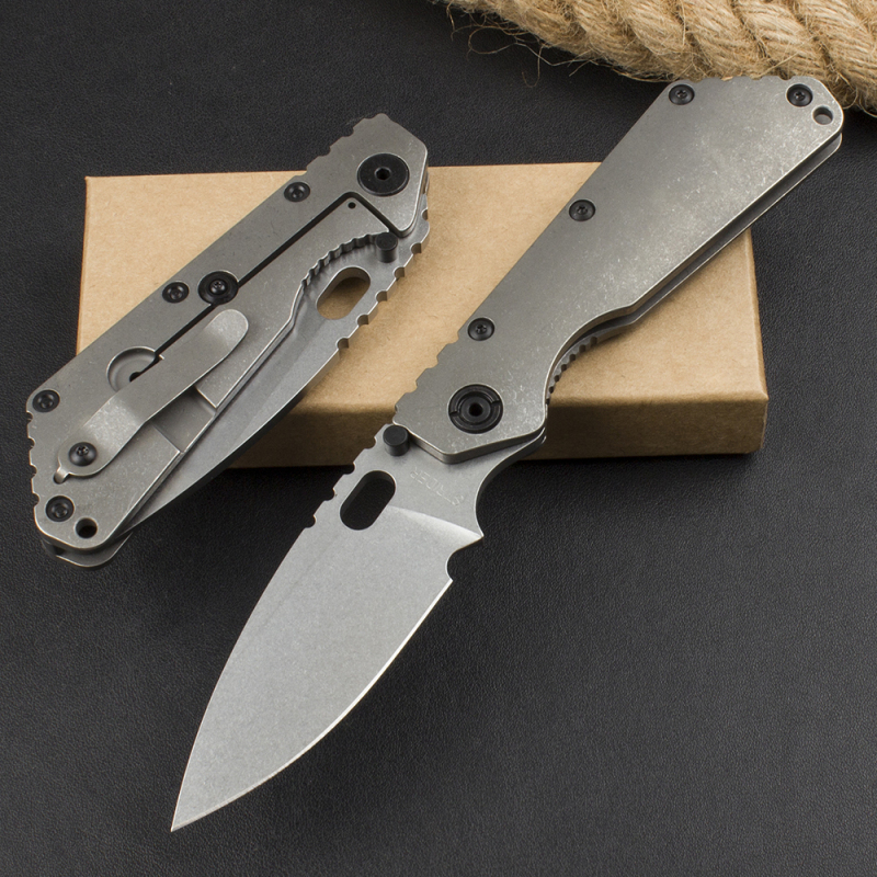M.Strider Custom SMF Folding Knife 3.82" CPM-D2 Blade, Titanium Alloy Handles