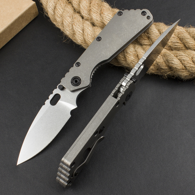 M.Strider Custom SMF Folding Knife 3.82" CPM-D2 Blade, Titanium Alloy Handles