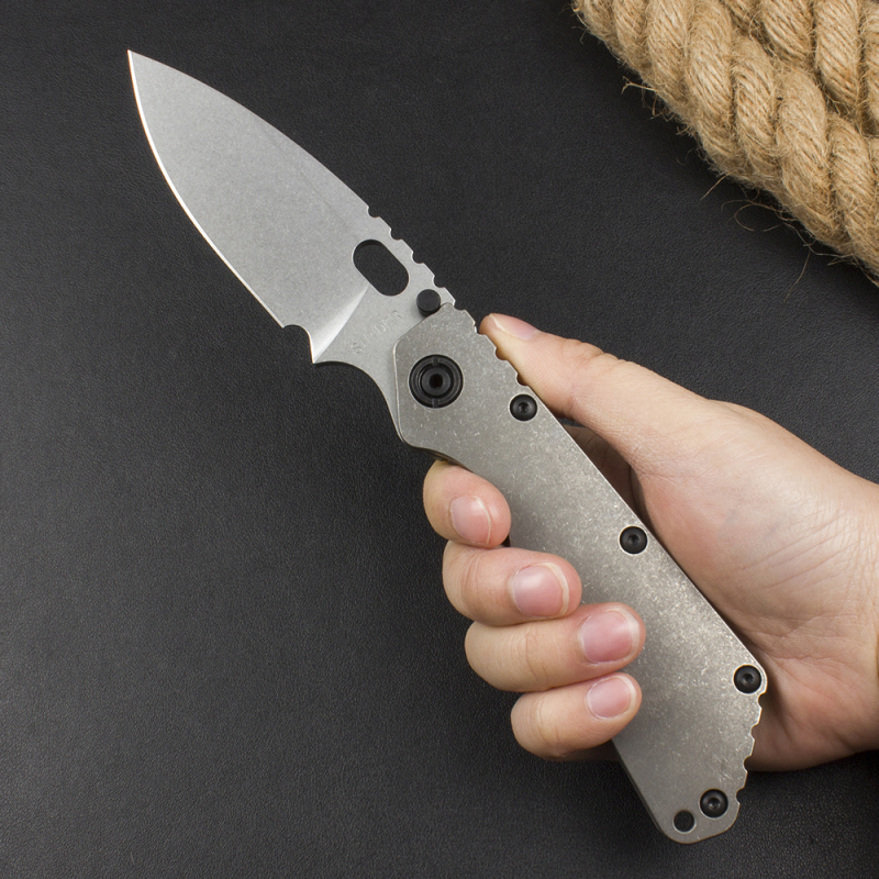 M.Strider Custom SMF Folding Knife 3.82" CPM-D2 Blade, Titanium Alloy Handles